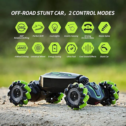 4WD Remote Control Gesture Sensor Car,Hand Controlled RC Stunt Car,Double-Sided Vehicle 360° Rotation with Light and Music Spray, Watch Toy Cars for Boys & Girls Birthday