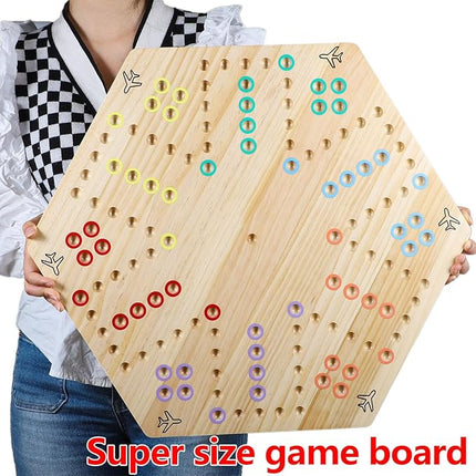 HOROW Wahoo Board Game 23.6 inch Wooden Original Board Game Classic 2 Side Painted Fast Track Game for 4 Player and 6 Player with 30 Marbles,6 Dices for Family Game Night(Extra Large)