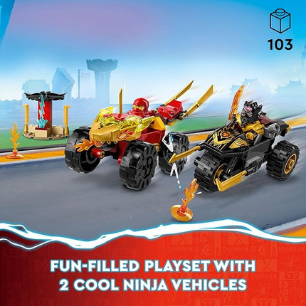 LEGO NINJAGO Kai and Ras’ Car and Bike Battle 71789 Beginner Building Toy Set, Features a Ninja Car Toy and Bike Plus 2 Minifigures, Birthday Gift for Toddlers and Kids Who are Little Ninja Fans