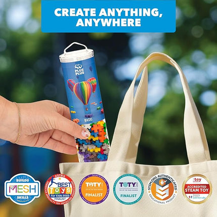 PLUS PLUS 240 Piece Interlocking Building Blocks for Kids, Open Ended Connecting Toys, STEM Bin Classroom Mini Manipulatives - Basic Mix Play Tube