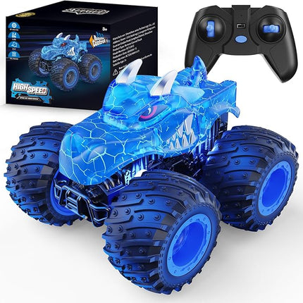 Remote Control Car, 2.4GHz Monster Trucks Toys with Light Spray, Birthday Gift for Kids 3 4 5 6 7 8, All Terrain RC Cars, Toddler Toys for Boys Girls 3+ Year Old