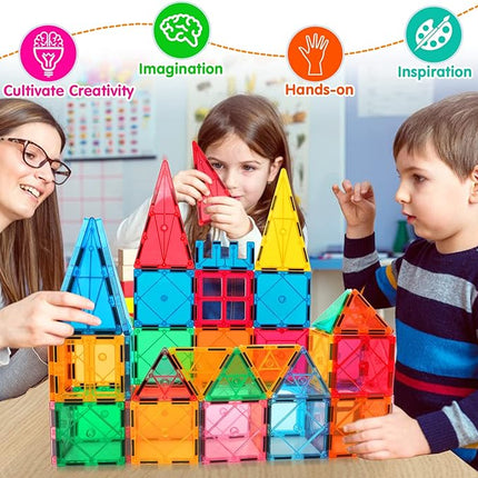 Magnetic Tiles Building Blocks for 3 4 5 6 7 8+ Years Old Boys Girls Colorful Magnet Stacking Toys Birthday Gift for Toddlers STEM Preschool Educational Construction Tiles Set
