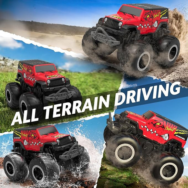 STEMTRON Amphibious Remote Control Car 2.4GHz 1:20 All Terrain Off-Road RC Car Remote Control Boat Gifts for Kids Boys Red