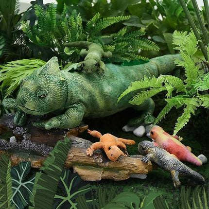 MorisMos Plush Lizard Stuffed Animals, 27'' Giant Mommy Chameleon Stuffed Animal with 4 Baby Lizard Toys for Kid Girl Boy, Realistic Large Iguana Mom, Cute Gecko Toys Gift for Kid Birthday Christmas