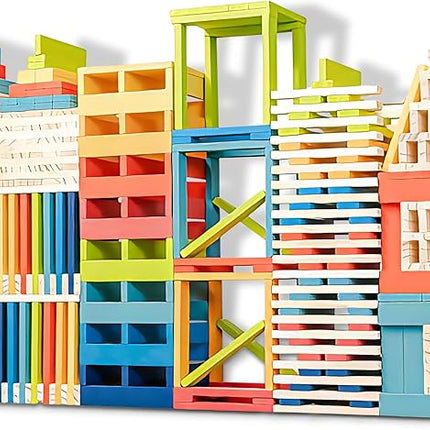 Large Open Ended Wooden Building Blocks for Kids 44 lb, 19.7″ Giant Natural Pine Rectangular Wood Building Toys 32pcs，XXL STEM Construction Toys for Toddlers, Birthday Gift for Kids Ages 4-12 (Large)