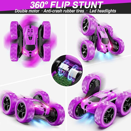 RC Cars, Purple Remote Control Car for Girls, 2.4 GHZ Double Sided RC Stunt Car 360° Rotating Remote Control Crawler with Headlights Car Toys for 6 7 8 9 10 11 12 Girls Birthday Gift