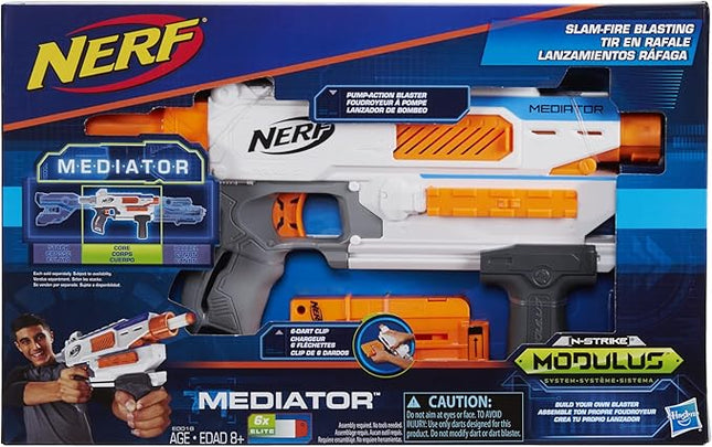 NERF Modulus Mediator Blaster - Fires 6 Darts in a Row, Pump Action, Slam Fire, Includes 6-Dart Clip and 6 Official Nerf Elite Darts (Amazon Exclusive)