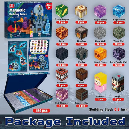 Magnetic Blocks - 150 PCS Build Magnetic Dark Castle Sword Domain World - Magnetics Construction Cube Toys - STEM Montessori Sensory Toys for Toddlers 6 7 8 9 10 Year Old Boys & Girls