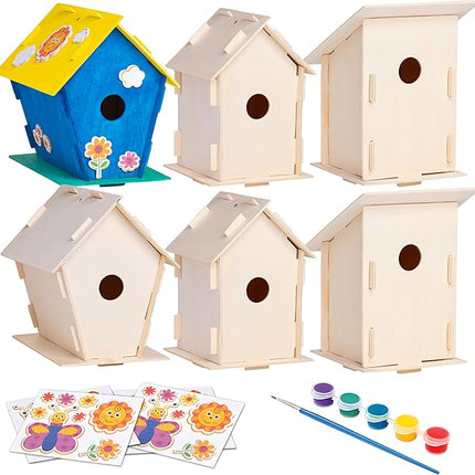 Neliblu 2 Pack Birdhouse Kits for Kids - 6.1" x 5.9" x 3.0" - DIY Craft and Garden Decoration, Pre-cut, Easy to Assemble for Birdwatchers - Includes Paints, Brushes, Birdhouse Kits for Adults to Build