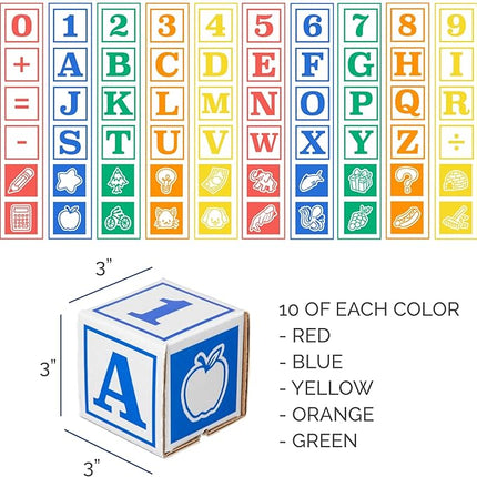 Bankers Box at Play Cardboard ABC/123 Building Learning Blocks, 50 Pack, Larger 3"x 3" Montessori Toy Blocks for Kids and Families