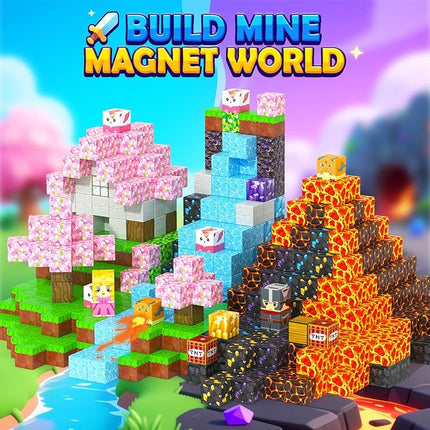 154PCS Magnetic Blocks - Build Mine Magnet World Stacking Cube Toys with Magnet Board, Magnetic Tiles Building Blocks STEM Construction Toys, Sensory Games for Kids Age 3+ Boys Girls Birthday Gift