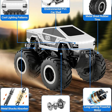 1:16 RC Truck Car, Remote Control Car Waterproof Monster Truck, 4WD Waterproof RC Trucks Toy RC Cars for All Terrain, Gift for Boys and Girls Aged 6-12