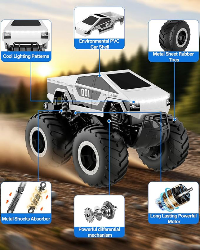 1:16 RC Truck Car, Remote Control Car Waterproof Monster Truck, 4WD Waterproof RC Trucks Toy RC Cars for All Terrain, Gift for Boys and Girls Aged 6-12