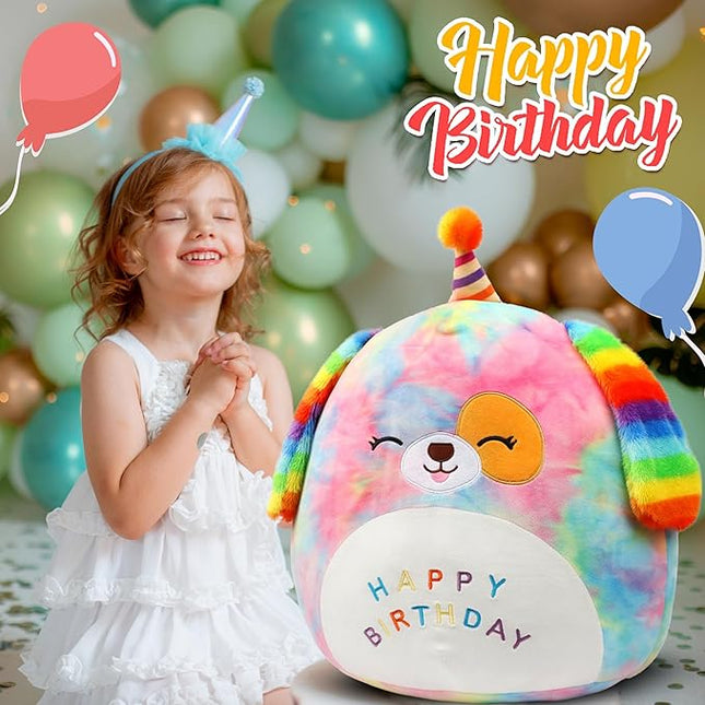 Easfan 20" Jumbo Rainbow Birthday Dog Giant Plush Pillow Soft Puppy Plush Toy Cute Dog Stuffed Animal Birthday Gifts for Kids Toddlers