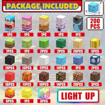 200PCS Magnetic Blocks Building Toys Set, Light Up Build 3D Magnetic Building Blocks for Kids Boys Girls Ages 3+, Magnet Cubes STEM Sensory Christmas Birthday Gift Construction Toys