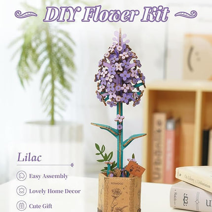 rowood 3D Puzzles for Adults,Wooden Artifical Flower Craft Kit,DIY Botanical Collection Building Toy Set,Mother's Day/Valentine's Day/Thanksgiving Day/Christmas/Birthday Gift -Lilac