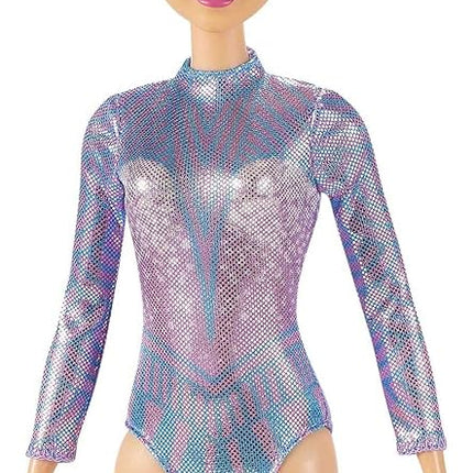 Barbie Rhythmic Gymnast Blonde Doll (12-in/30.40-cm) with Colorful Metallic Leotard, 2 Clubs & Ribbon Accessory, Great Gift for Ages 3 Years Old & Up