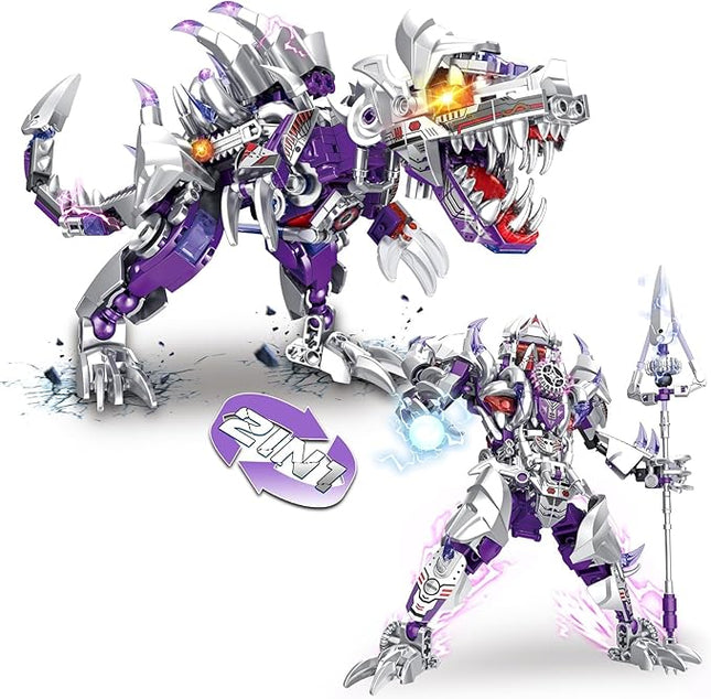 Dinosaur Building Blocks 2 in 1 Transforming Mech, Compatible with Lego Dinosaur, 406 PCS Dinosaur Mech STEM Toys for Boys Ages 6-12, Dinosaur Toy Gift for Christmas & Birthday