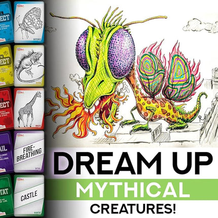 Mythical Creatures Art Prompts Card Game — 150 Drawing Prompt Cards, Millions of Mash-Ups — Imagination Game for Kids, Tweens, Teens & Families — Classroom & Homeschool Creativity Activity