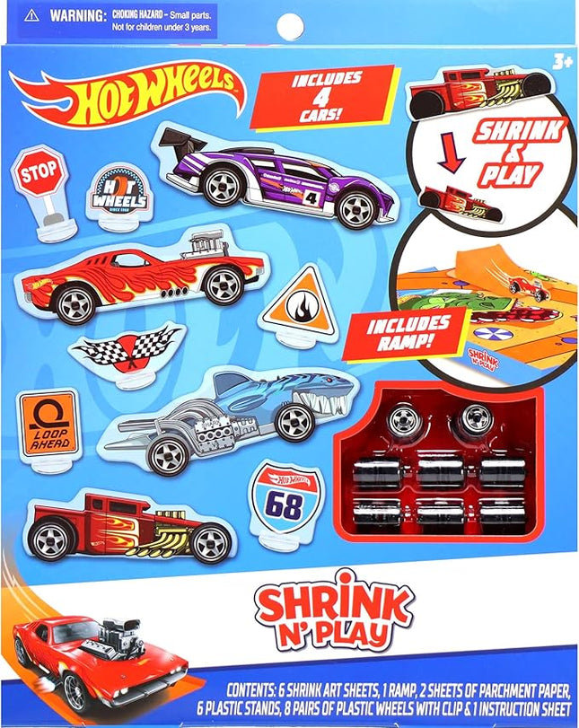 Tara Toys Hot Wheels Shrinky Dinks Craft Kit – Create Custom Car Designs with Pre-Cut Shrink Art Sheets, Colored Pencils & Keychains – Creative Activity for Kids Ages 5+