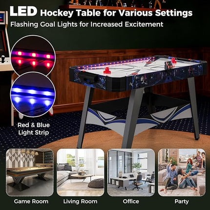 GYMAX Air Hockey Table, 54 Inch Arcade Style Air Hockey Game Table with LED Lights & Scoreboard, Powerful 12V Motor, 2 Pushers, 2 Pucks, for Kids & Adults, Home, Game Room and Office