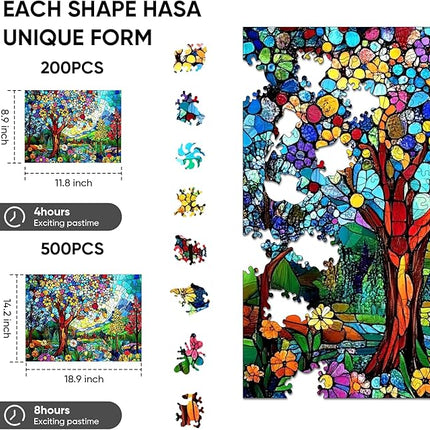 Wooden Puzzles for Adults 500 Pieces, Stained Glass Tree of Life Jigsaw Puzzles, Adults Puzzles, Birthday Gifts for Puzzle Lover, Family Brain Game 14.2x18.9 inch