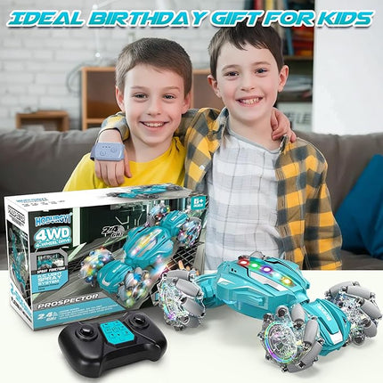 Remote Control Car Toys for Kids, Gesture Sensing RC Stunt Car, RC Cars for Boys Age 8-12, 2.4Ghz Hand Controlled Twist Cars, Ideal Birthday for Kids Age 6 7 8 9 10+(Lagon Blue)