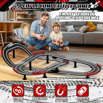 2 in 1 Slot Car Race Track Sets with 4 Slot Cars, 1:43 Electric Car Track for Boys, Dual Racing Game Lap Counter Circular Slope Track Sets, Birthday Gifts Toys for Boys Kids Ages 6 7 8 9 10 11 12