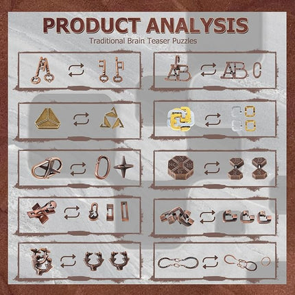 15 Pcs Brain Teaser Metal Wire Puzzles, Mind IQ Test Unlock Toy, Interlock Challenge Puzzle Game Educational Toy Gift for Boys Girls Teens Adults, #A