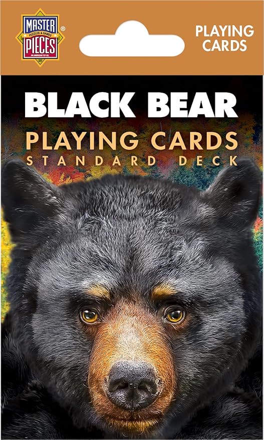 Masterpieces Black Bear Playing Cards Deck - Animal Themed Standard 54 Card Deck, Unique Black Bear Face Cards & Jokers, Retro Style, for Families & Adults