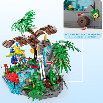 Rainforest Animal Building Set - 898PCS Jungle Theme Building Toy with Waterfall & Botanicals, Animal Sets Eagle, Flamingo & Peacock, STEM Educational Gift for Adults