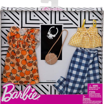 Barbie Clothes - 2 Outfits Doll Include a Dress, Top and Pants with Checked Prints, Gift for 3 to 8 Year Olds