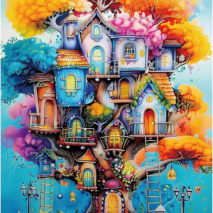 Blueforest 1000 Piece Jigsaw Puzzle for Adults - Magical Treehouse Fantasy Art with Autumn Forest, Vibrant Colors & Puzzle Design, Challenging Adult Puzzle for Display (27.5x19.7 Inches)