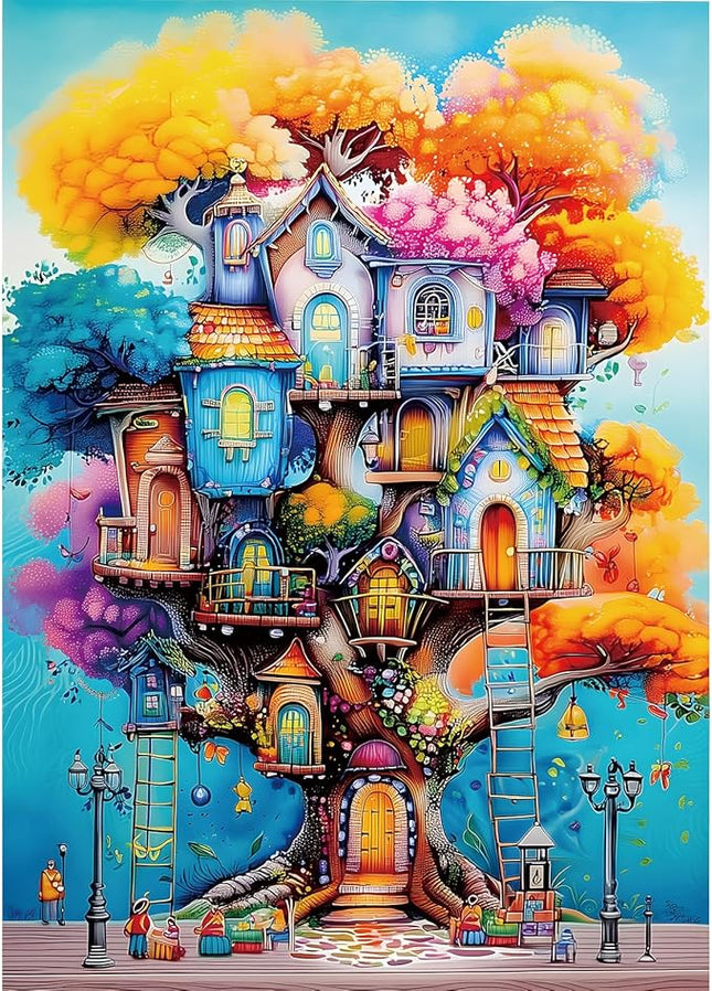 Blueforest 1000 Piece Jigsaw Puzzle for Adults - Magical Treehouse Fantasy Art with Autumn Forest, Vibrant Colors & Puzzle Design, Challenging Adult Puzzle for Display (27.5x19.7 Inches)