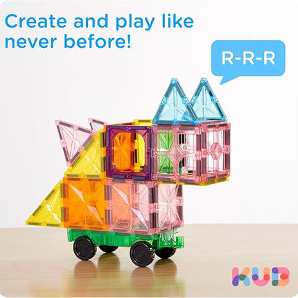 KUB 121 Pcs Magnetic Tiles Creative Toys, 3D Building Magnet Blocks Set, STEM Educational Kids Gifts for Boys Girls Over 3 Years Old, Montessori Preschool Learning