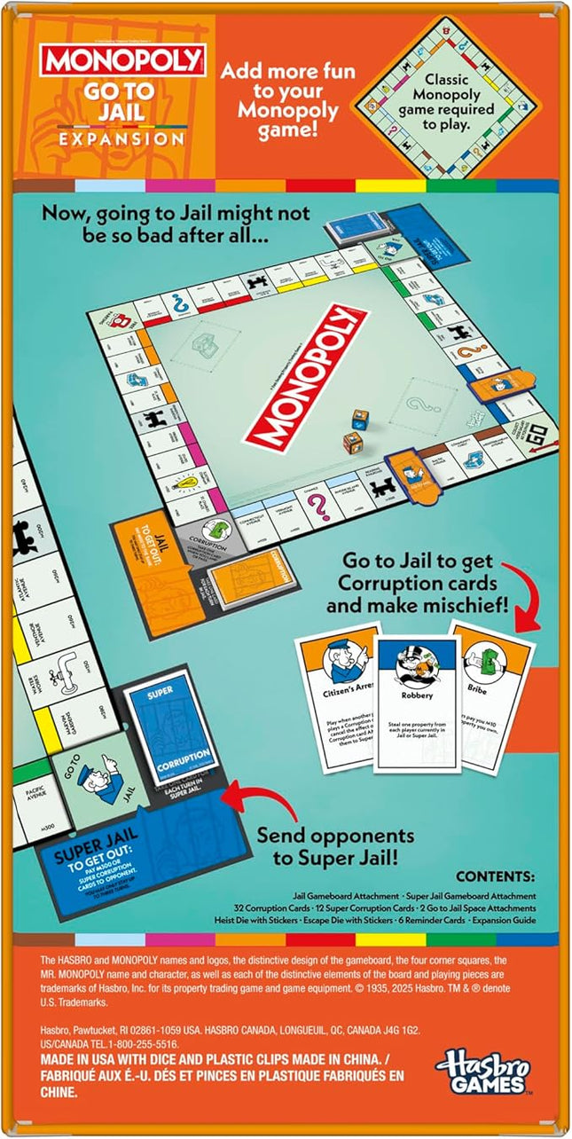Monopoly Go to Jail Expansion | Add More Fun to Classic Monopoly Game and Play Faster | Ages 8+ | 2-6 Players | 40 Mins. | Family Board Games