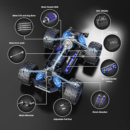 1/14 Brushless RC Trucks for Adults,Fast 50mph 4WD Waterproof All Terrain Truck and 20W Fast Charging System with 2.4Ghz Remote Control,RTR Monster 4X4 Electric RC Cars