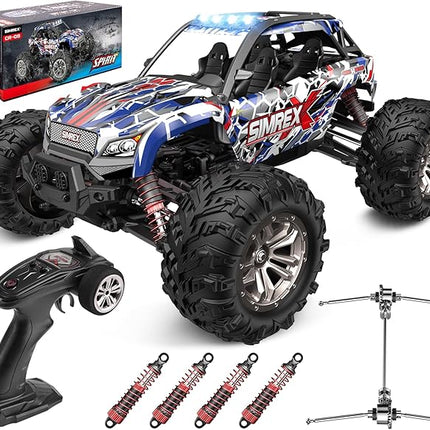 SIMREX 1/16 Scale Hobby RC Car, 36 KPH High-Speed 4WD RC Truck, 2.4 GHz Remote Control Car, All-Terrain Electric Vehicle, 4X4 Remote Contral Moster Truck for Kids and Adults