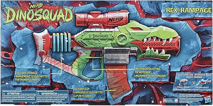 Nerf DinoSquad Rex-Rampage Motorized Dart Blaster, 10-Dart Clip, 20 Official Darts, 10-Dart Storage- T-Rex Dinosaur Design, Red