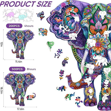 Wooden Puzzles Elephant 200 Pieces, Aim Puzzles for Adults, Zoo Animal Wooden Puzzle, Irregular Best Gift for Adults and Kids Family Game (12.4x11.4 in)