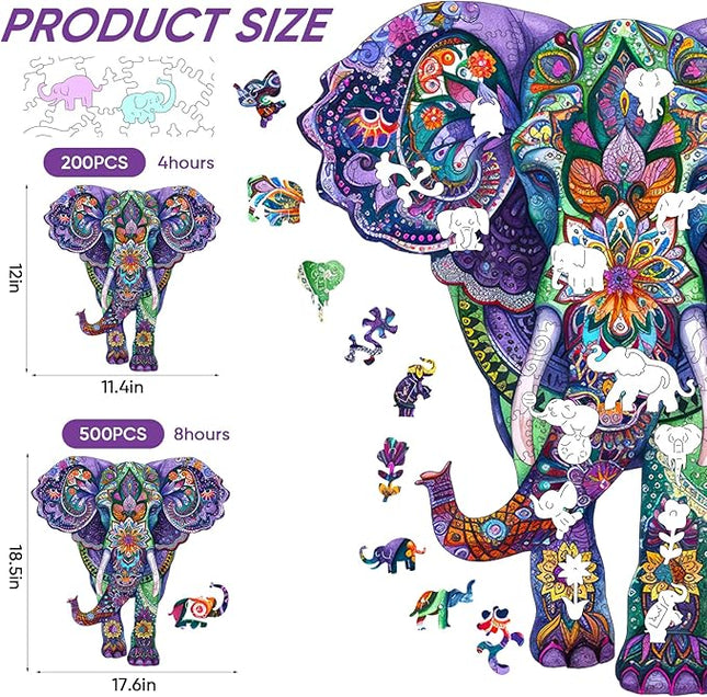 Wooden Puzzles Elephant 200 Pieces, Aim Puzzles for Adults, Zoo Animal Wooden Puzzle, Irregular Best Gift for Adults and Kids Family Game (12.4x11.4 in)