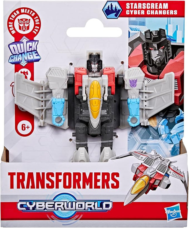 Transformers CYBERWORLD Starscream Cyber Changers 4-Inch Action Figure, Quick Change to Jet Mode, Robot Toys for Boys and Girls 6 and Up