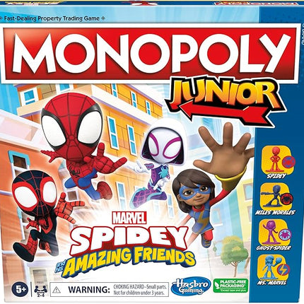 Monopoly Junior: Marvel Spidey and His Amazing Friends Edition Board Game for Kids Ages 5+, with Artwork from The Animated Series, Kids Board Games (Amazon Exclusive)