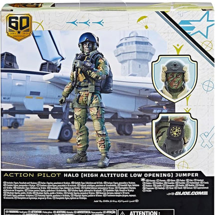 G.I. Joe Classified Series 60th Anniversary Action Pilot - Halo (High Altitude Low Opening) Jumper, 6 Inch Action Figure with Parachute & 18 Accessories