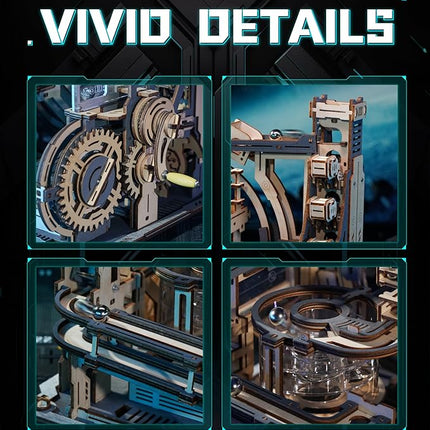 ROBOTIME Motorized Wooden Puzzles for Adults - 3D Puzzles for Adults LGC01 Marble Spaceport - Wooden Marble Run Model to Build - Space/STEM/Engineering Gift