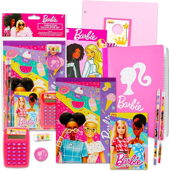 Barbie School Supplies Set - Stationery Bundle with Calculator, Pencils, Erasers, Tattoos, Notebook, More | Barbie School Supplies for Girls