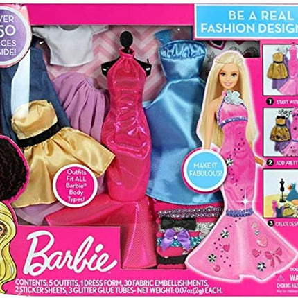 Tara Toys Barbie Be a Real Fashion Designer Classic Set DIY Doll Clothing Kit for Girls with Fabric, Ribbons, Stickers & Sketchbook Creative Fashion Toy for Ages 6+