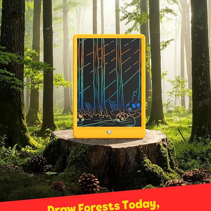 TEKFUN Toys for Girls Boys 10IN LCD Writing Tablet, Magic Doodle Board with Anti-Lost Stylus, Mess Free Coloring for Toddlers Drawing Pad, Toddler Travel Car Plane Trip Toys Gifts (Yellow)