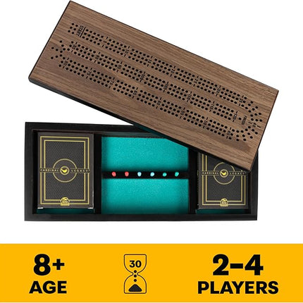 Spin Master Games Legacy Deluxe Cribbage Classic Game with Lined Wooden Case and Colored Metal Movers, Family Game for 2 to 4 Players Ages 8 and up