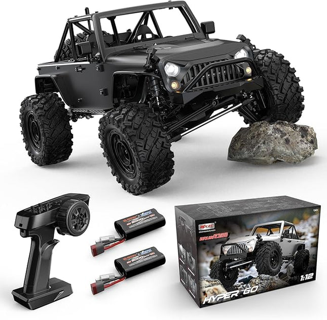 HYPER GO H12Y 1/12 Brushless 4X4 RC Rock Crawlers for Adults, Metal Case Waterproof 4WD Off-Road RC Rock Trucks with Portal Axles, All Terrain RC Cars with 2 Battery